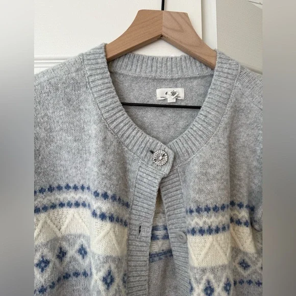 Aerie unREAL Fairisle Cardigan gray blue and white like new - Picture 6 of 8